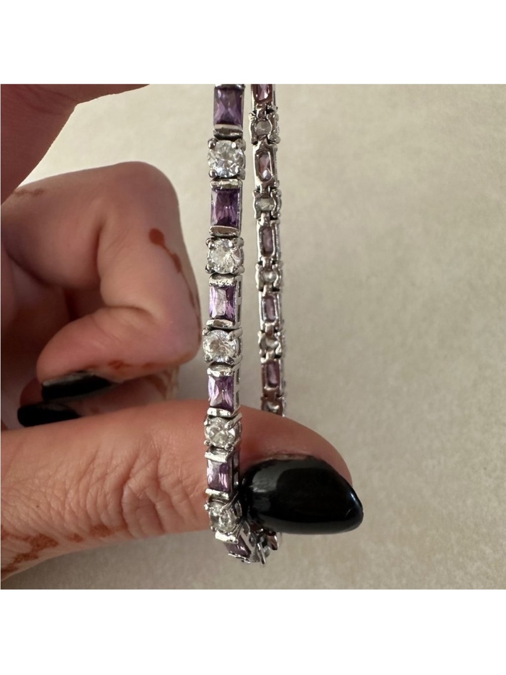 Silver Sterling Silver Bracelet with Purple Stones Women's Tennis Bracelet 925